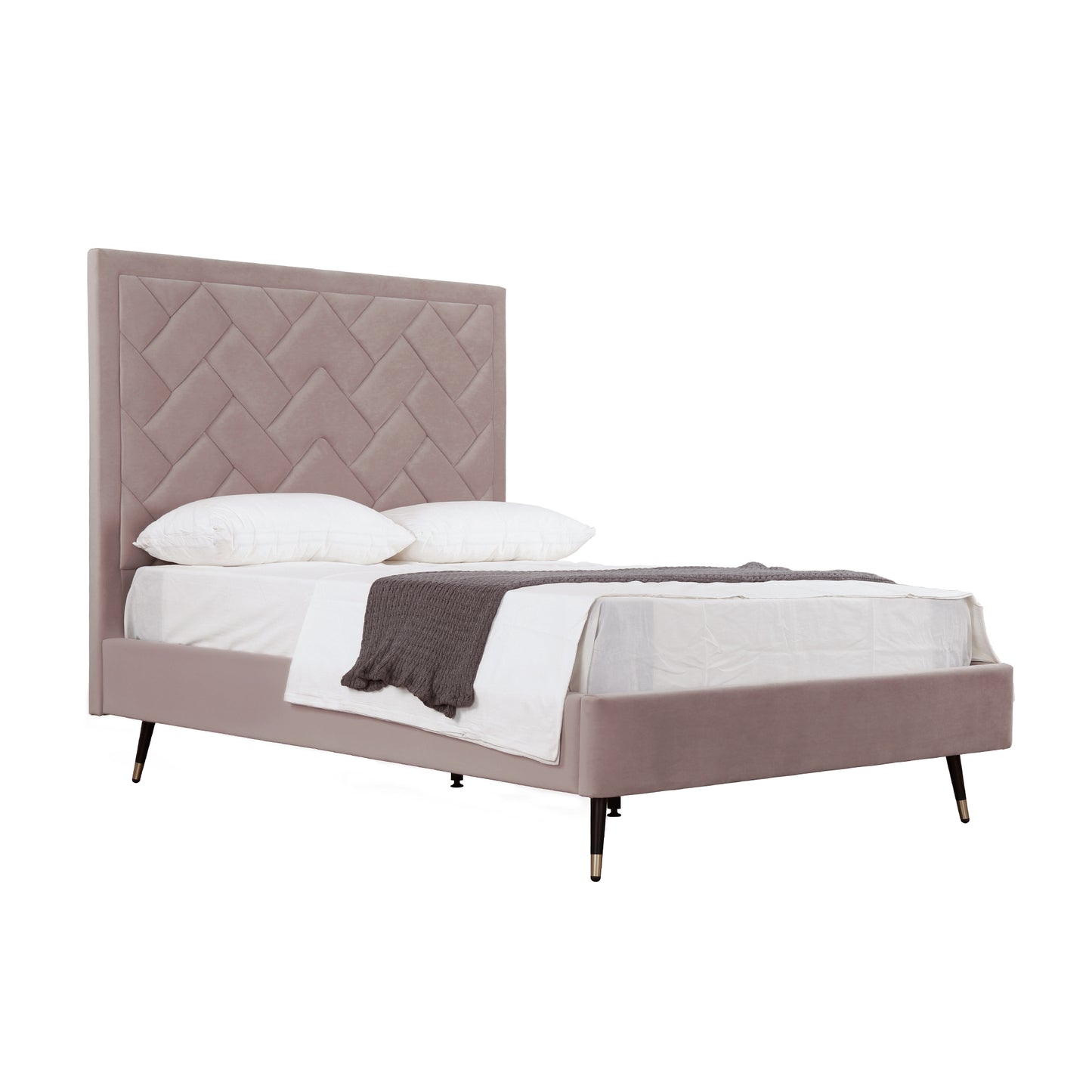 Manhattan Comfort Crosby Modern Full- Size Upholstered Velvet Bedframe and Headboard in Blush BD009-FL-BH