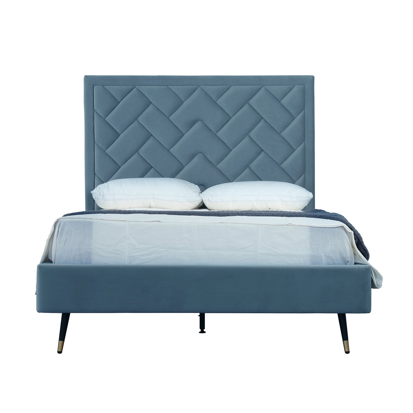 Manhattan Comfort Crosby Modern Full- Size Upholstered Velvet Bedframe and Headboard in Blue BD009-FL-BL