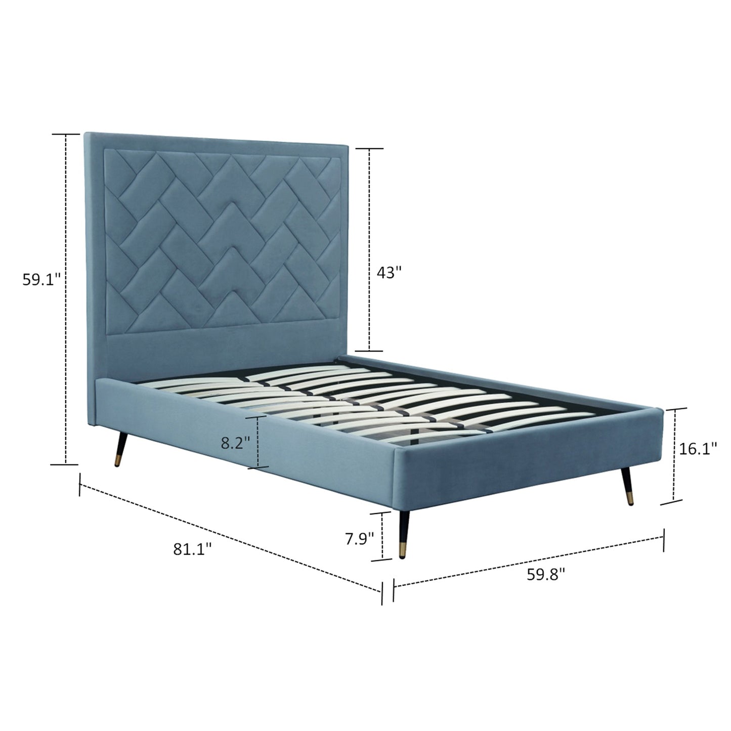 Crosby Modern Upholstered Velvet Full Bed in Blue BD009-FL-BL