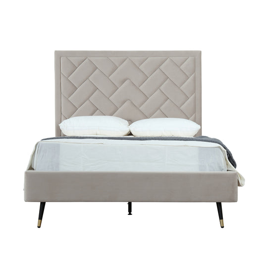Manhattan Comfort Crosby Modern Full- Size Upholstered Velvet Bedframe and Headboard in Greige BD009-FL-GE