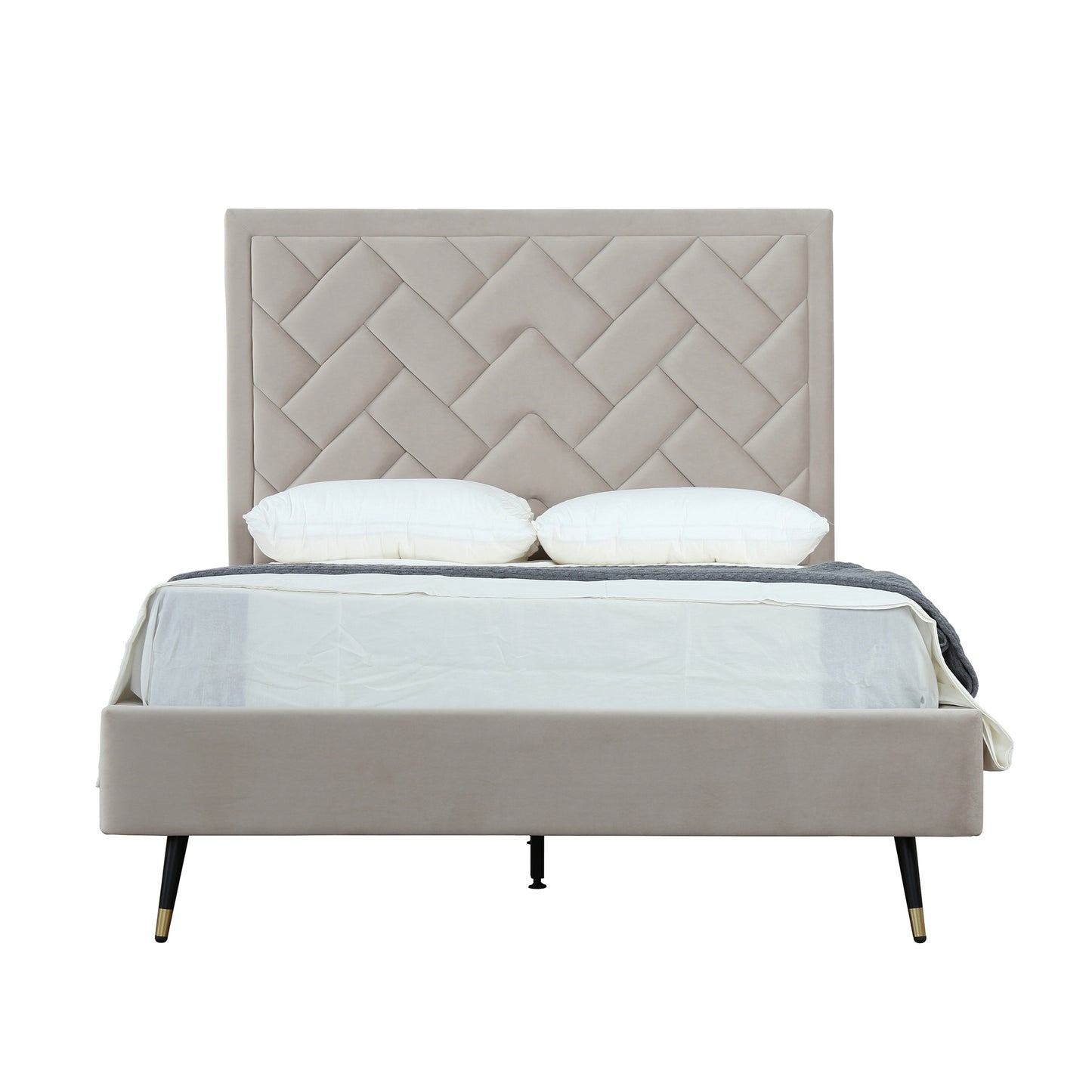 Crosby Modern Upholstered Velvet Full Bed in Greige BD009-FL-GE