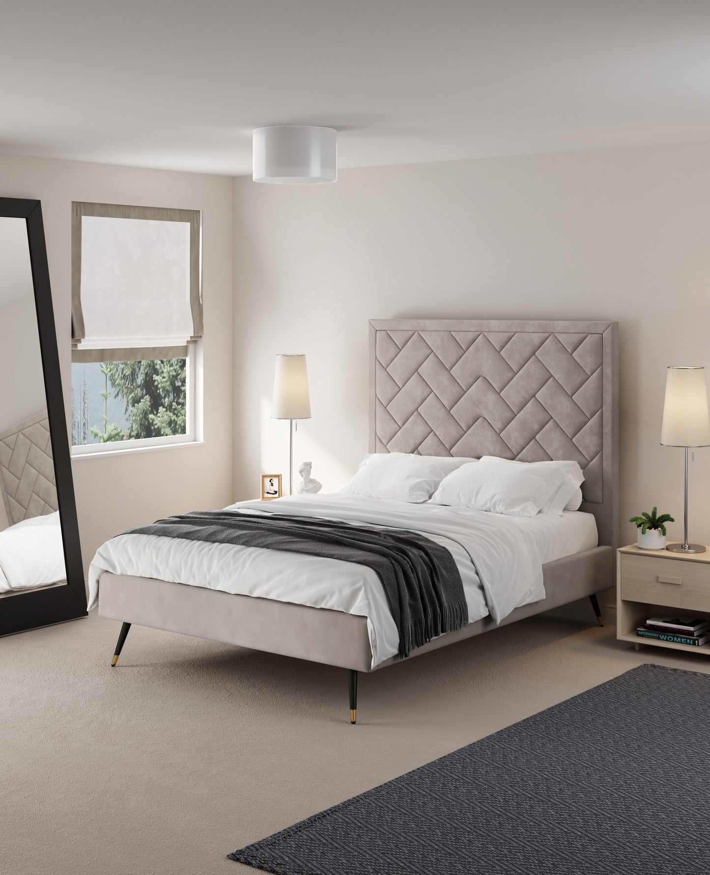 Crosby Modern Upholstered Velvet Full Bed in Greige BD009-FL-GE