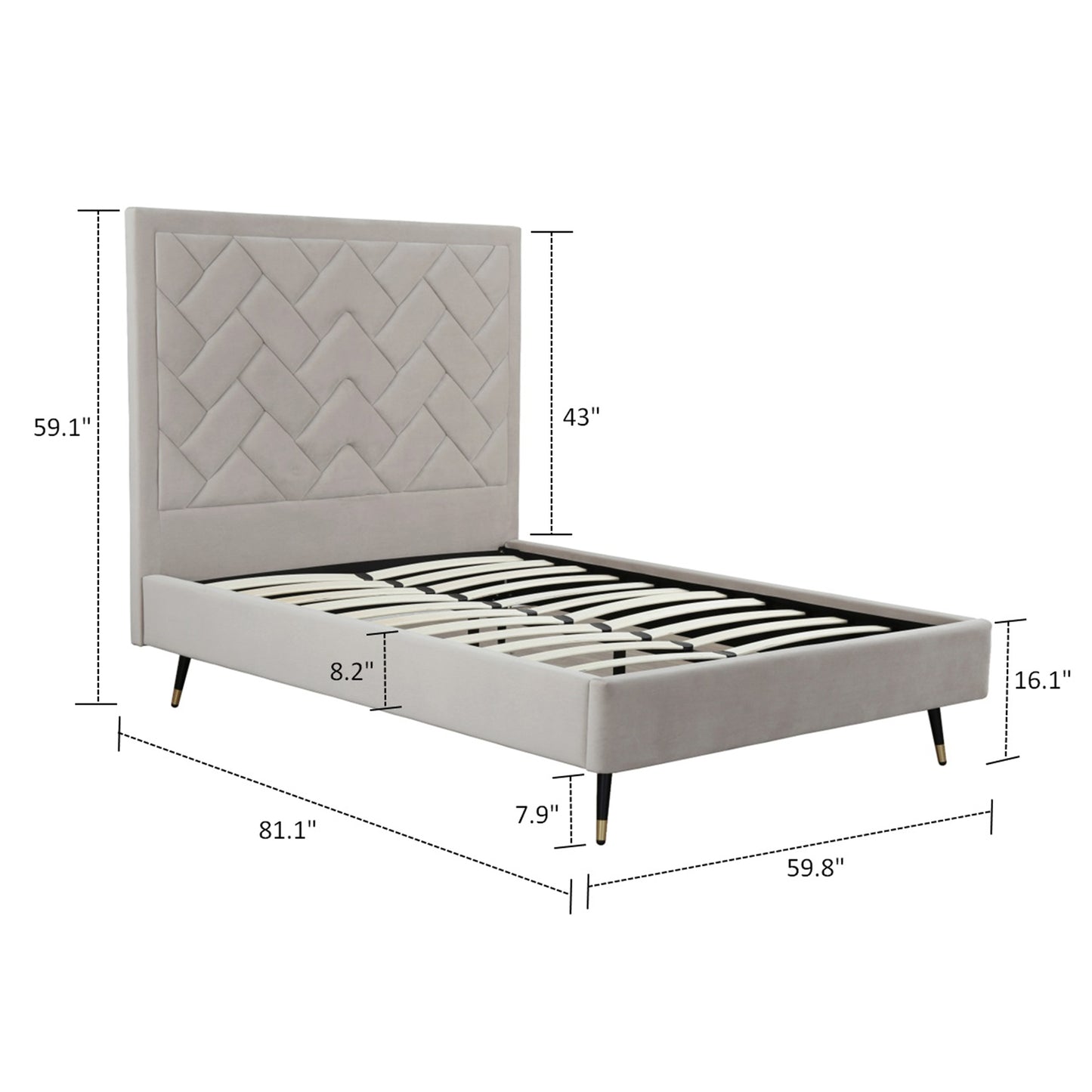 Crosby Modern Upholstered Velvet Full Bed in Greige BD009-FL-GE