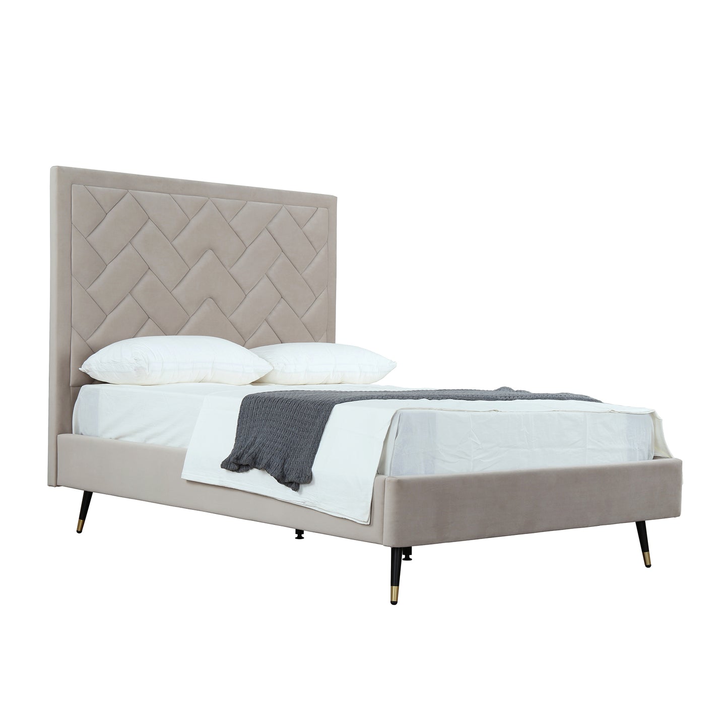 Crosby Modern Upholstered Velvet Full Bed in Greige BD009-FL-GE