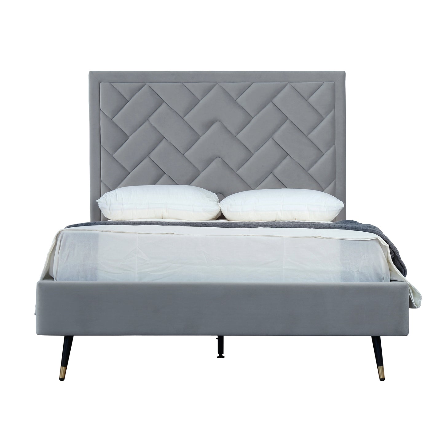 Manhattan Comfort Crosby Modern Full- Size Upholstered Velvet Bedframe and Headboard in Grey BD009-FL-GY