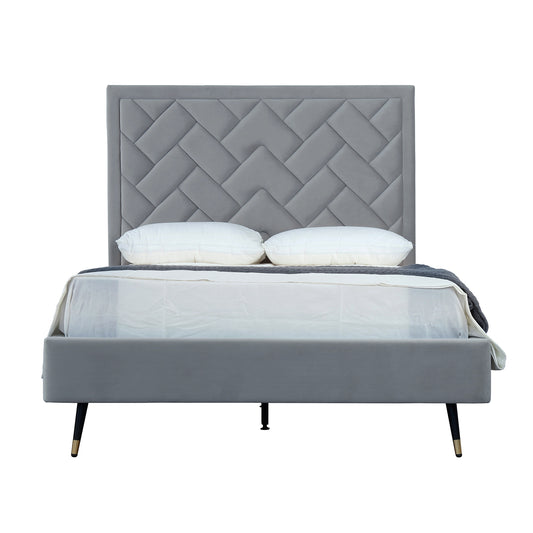 Manhattan Comfort Crosby Modern Full- Size Upholstered Velvet Bedframe and Headboard in Grey BD009-FL-GY