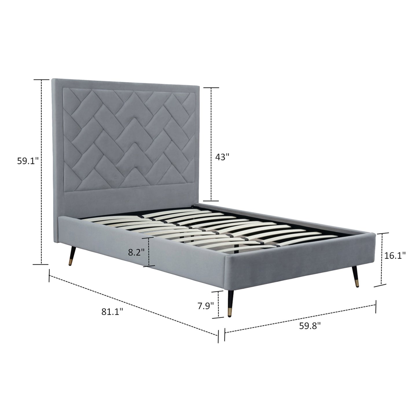 Manhattan Comfort Crosby Modern Full- Size Upholstered Velvet Bedframe and Headboard in Grey BD009-FL-GY