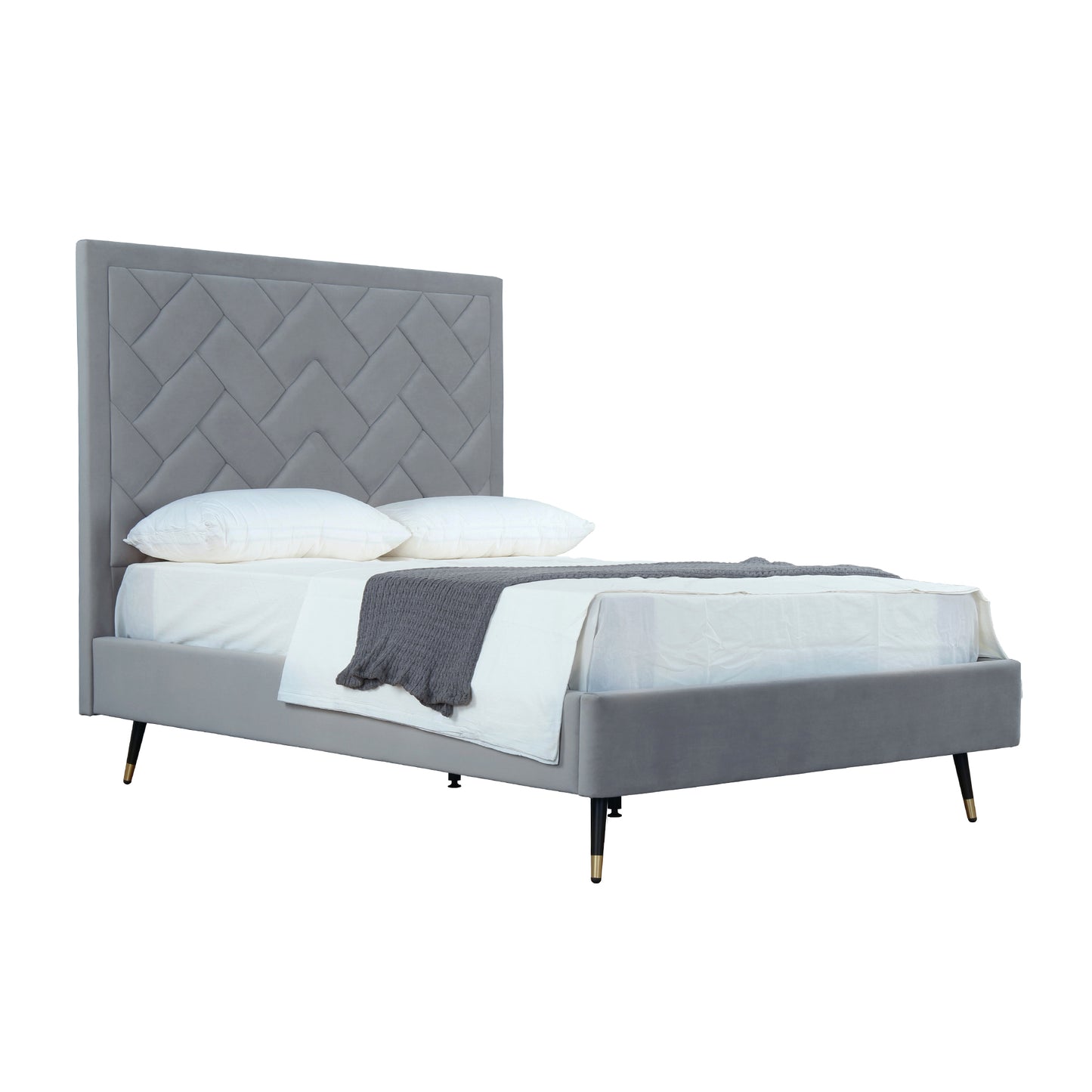 Manhattan Comfort Crosby Modern Full- Size Upholstered Velvet Bedframe and Headboard in Grey BD009-FL-GY