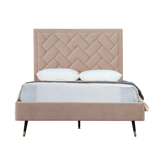 Manhattan Comfort Crosby Modern Full- Size Upholstered Velvet Bedframe and Headboard in Nude BD009-FL-ND
