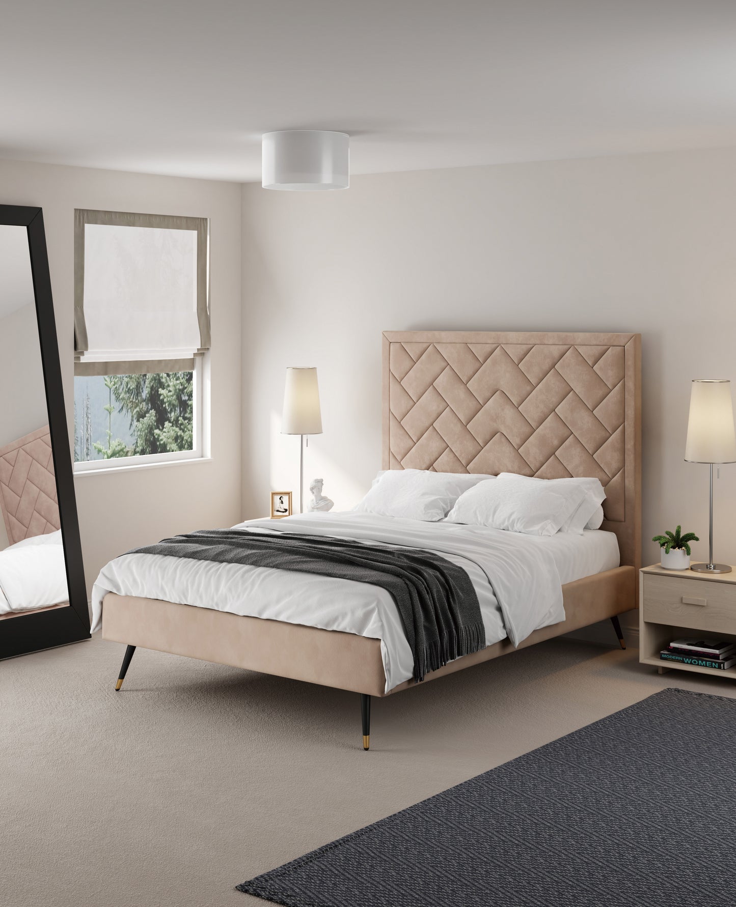 Manhattan Comfort Crosby Modern Full- Size Upholstered Velvet Bedframe and Headboard in Nude BD009-FL-ND
