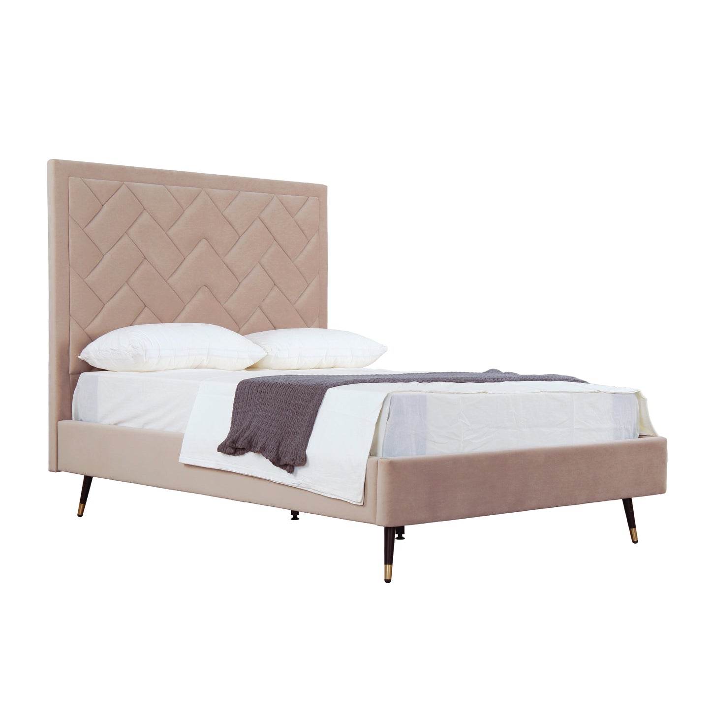 Manhattan Comfort Crosby Modern Full- Size Upholstered Velvet Bedframe and Headboard in Nude BD009-FL-ND