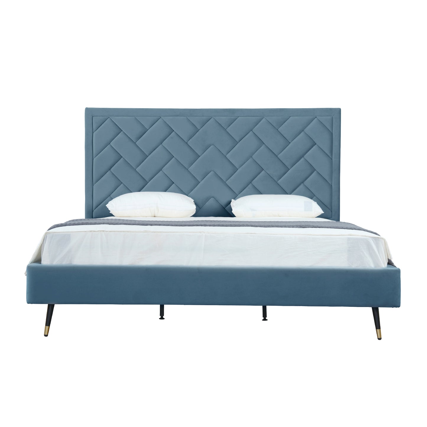 Manhattan Comfort Crosby Modern King-Size Upholstered Velvet Bedframe and Headboard in Blue BD009-KG-BL