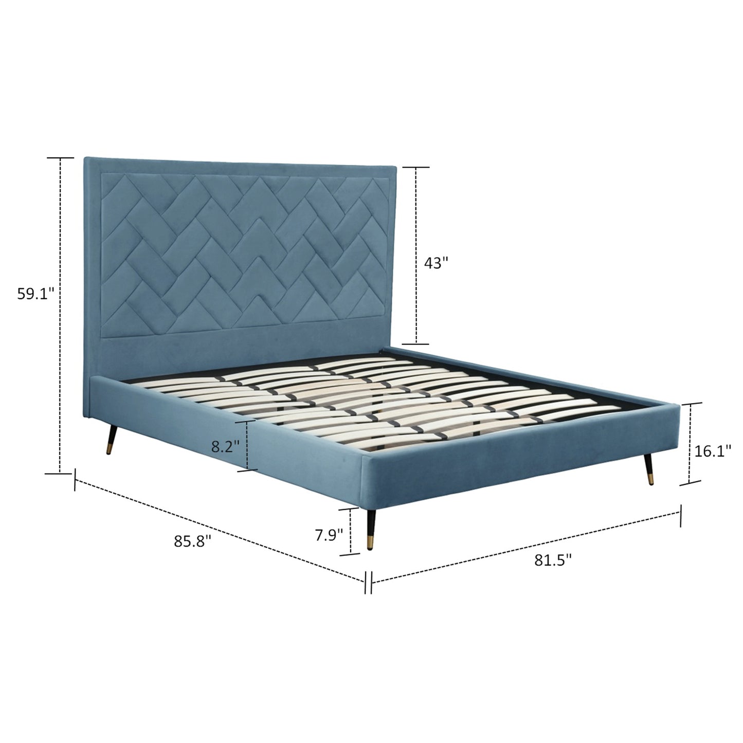 Manhattan Comfort Crosby Modern King-Size Upholstered Velvet Bedframe and Headboard in Blue BD009-KG-BL