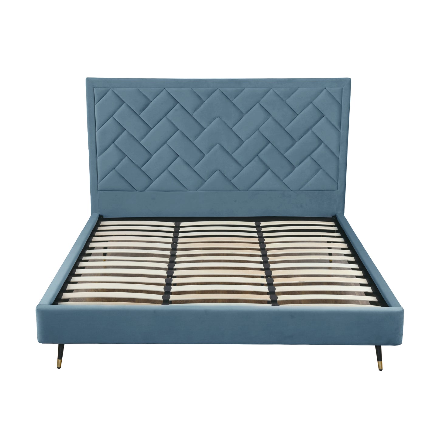 Manhattan Comfort Crosby Modern King-Size Upholstered Velvet Bedframe and Headboard in Blue BD009-KG-BL