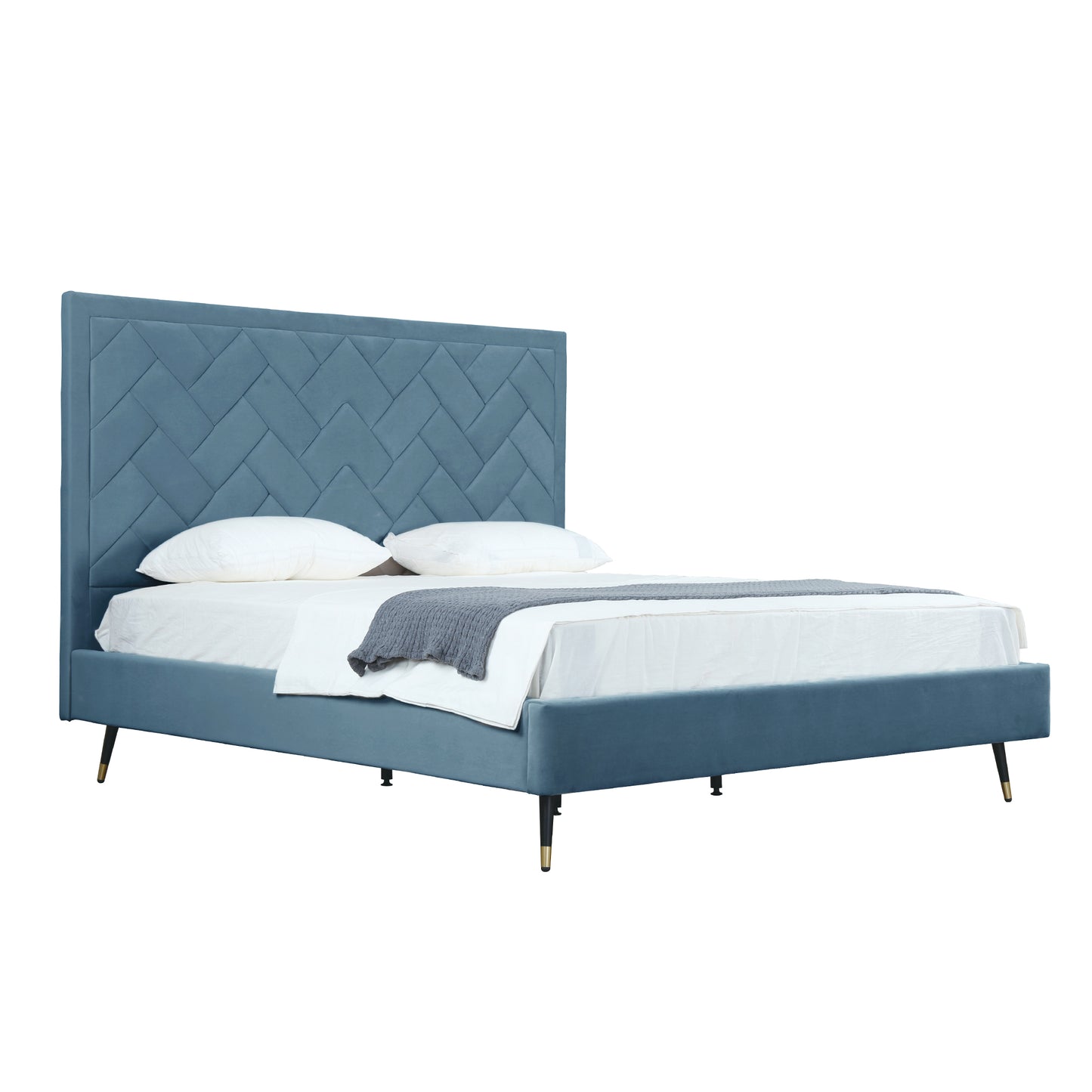 Manhattan Comfort Crosby Modern King-Size Upholstered Velvet Bedframe and Headboard in Blue BD009-KG-BL