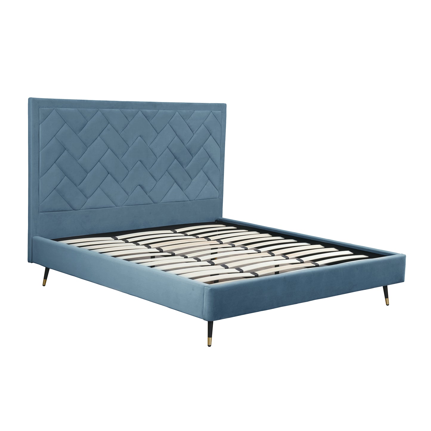 Manhattan Comfort Crosby Modern King-Size Upholstered Velvet Bedframe and Headboard in Blue BD009-KG-BL
