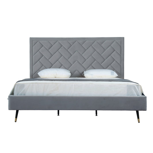 Manhattan Comfort Crosby Modern King-Size Upholstered Velvet Bedframe and Headboard in Grey BD009-KG-GY