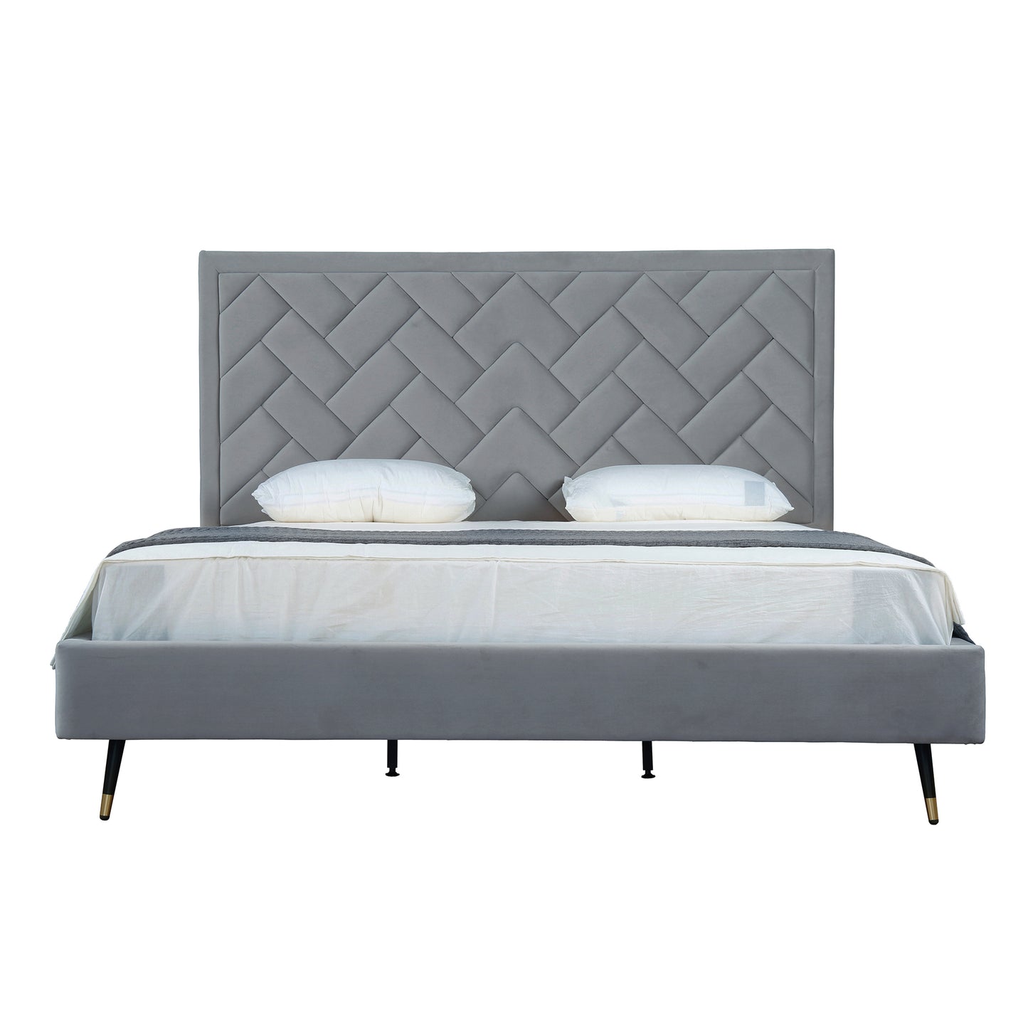 Crosby Modern Upholstered Velvet King Bed in Gray BD009-KG-GY
