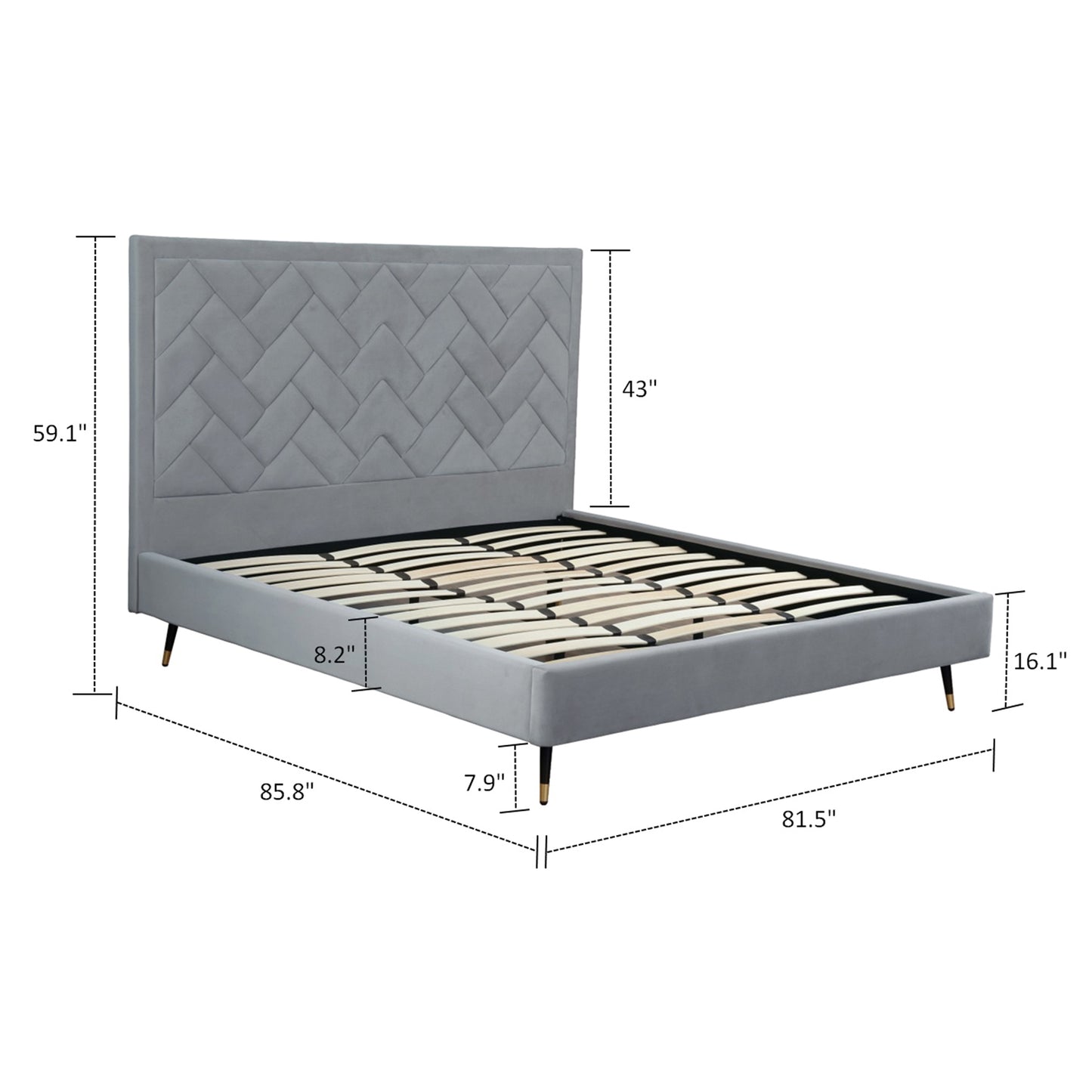 Crosby Modern Upholstered Velvet King Bed in Gray BD009-KG-GY