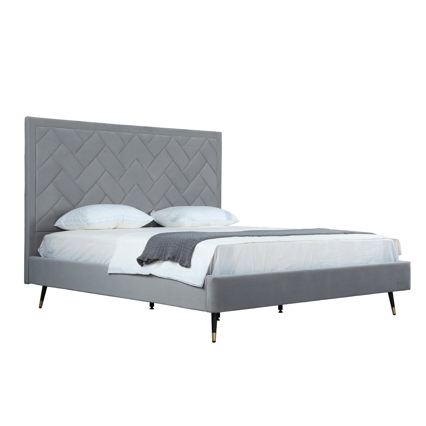 Crosby Modern Upholstered Velvet King Bed in Gray BD009-KG-GY