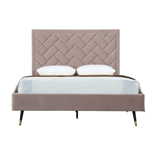 Manhattan Comfort Crosby Modern Queen-Size Upholstered Velvet Bedframe and Headboard in Blush BD009-QN-BH