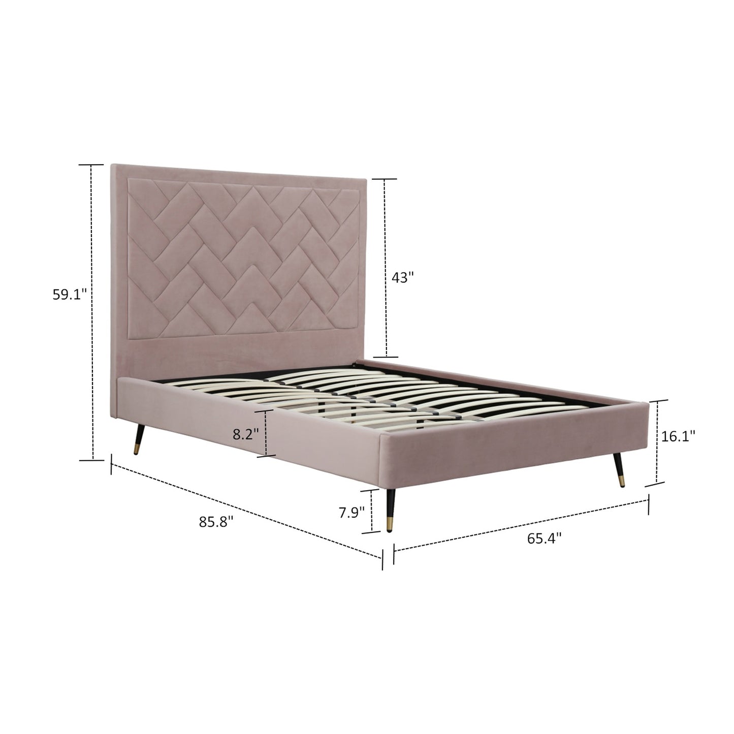 Manhattan Comfort Crosby Modern Queen-Size Upholstered Velvet Bedframe and Headboard in Blush BD009-QN-BH