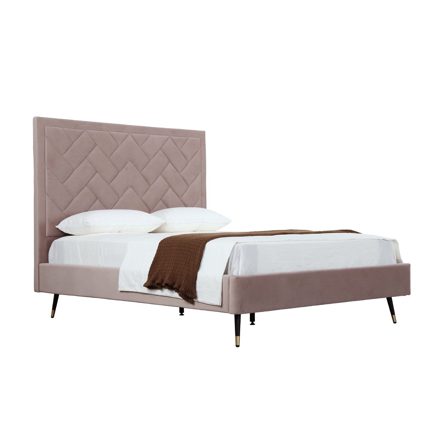 Manhattan Comfort Crosby Modern Queen-Size Upholstered Velvet Bedframe and Headboard in Blush BD009-QN-BH