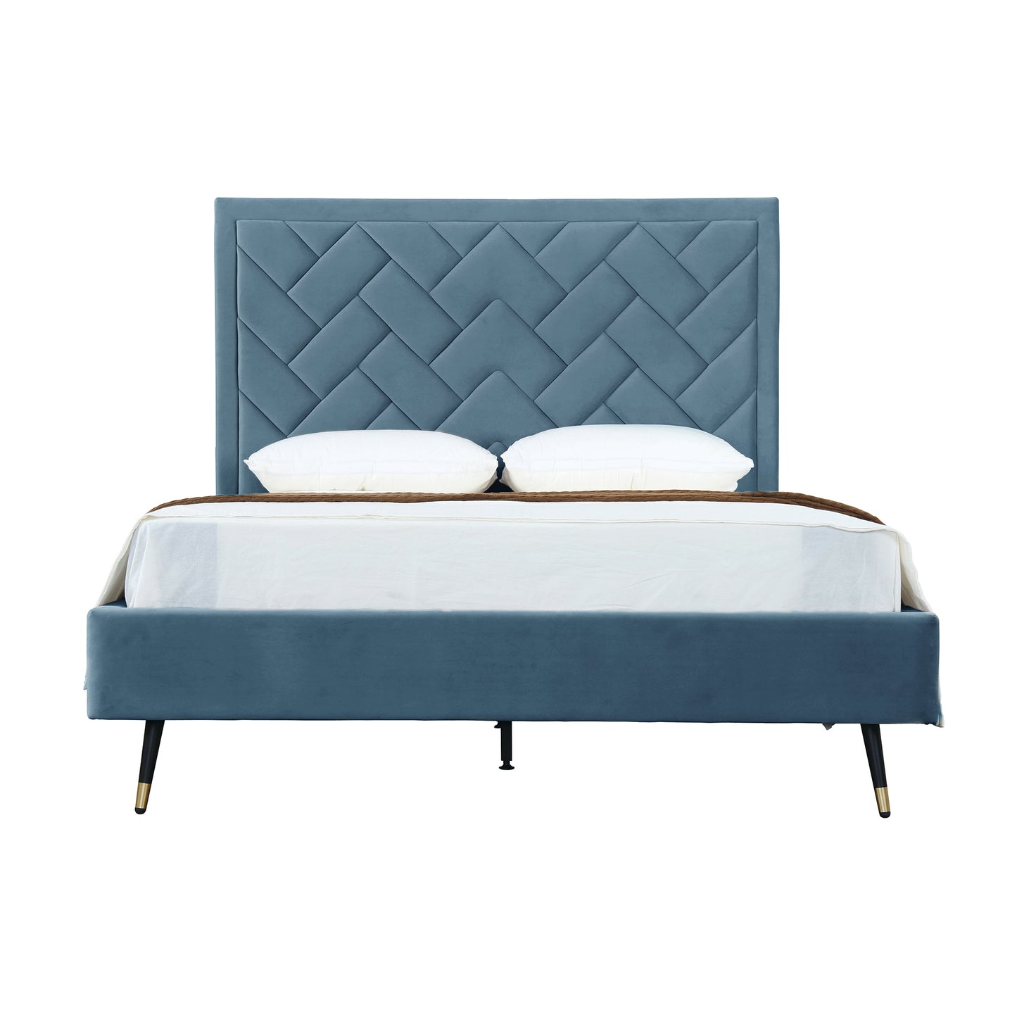 Crosby Modern Upholstered Velvet Queen Bed in Blue BD009-QN-BL