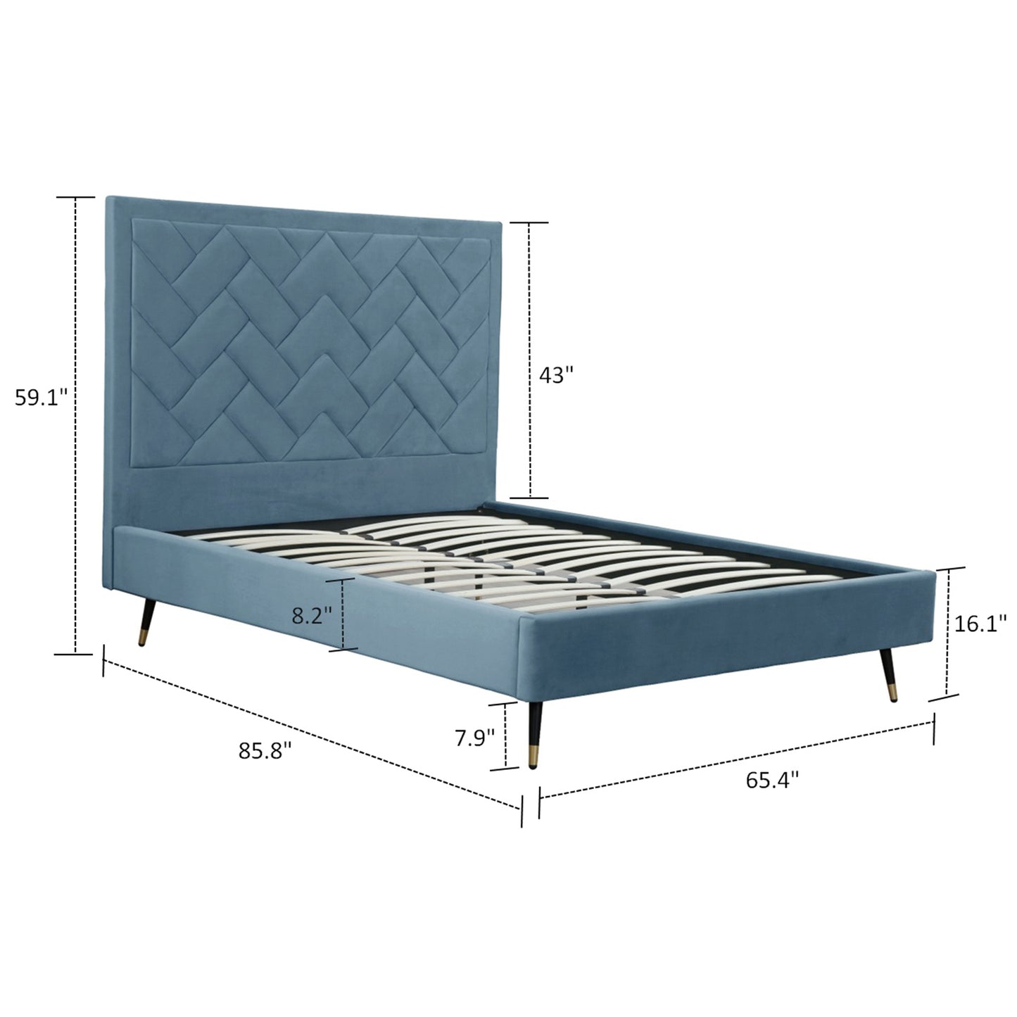 Crosby Modern Upholstered Velvet Queen Bed in Blue BD009-QN-BL