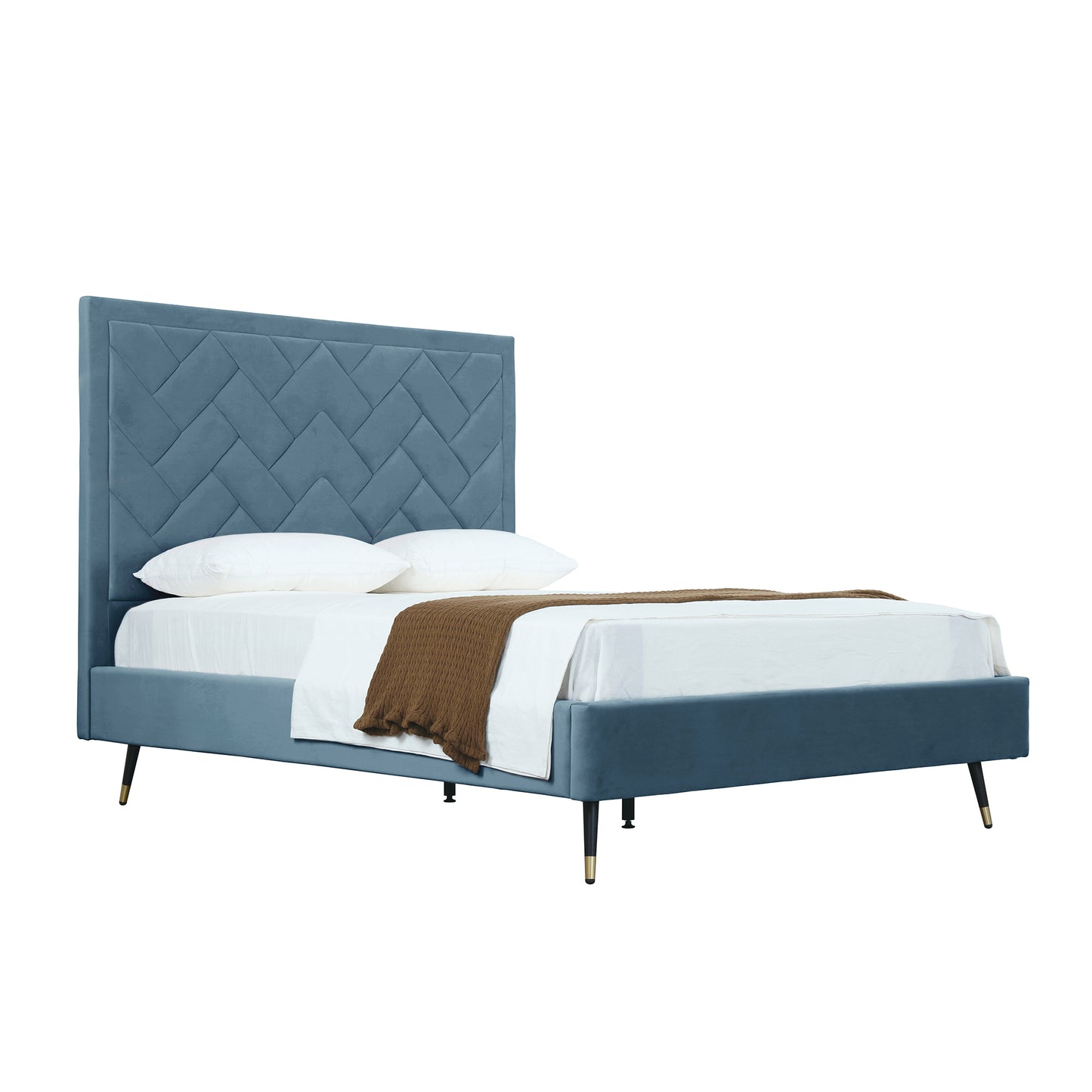 Crosby Modern Upholstered Velvet Queen Bed in Blue BD009-QN-BL
