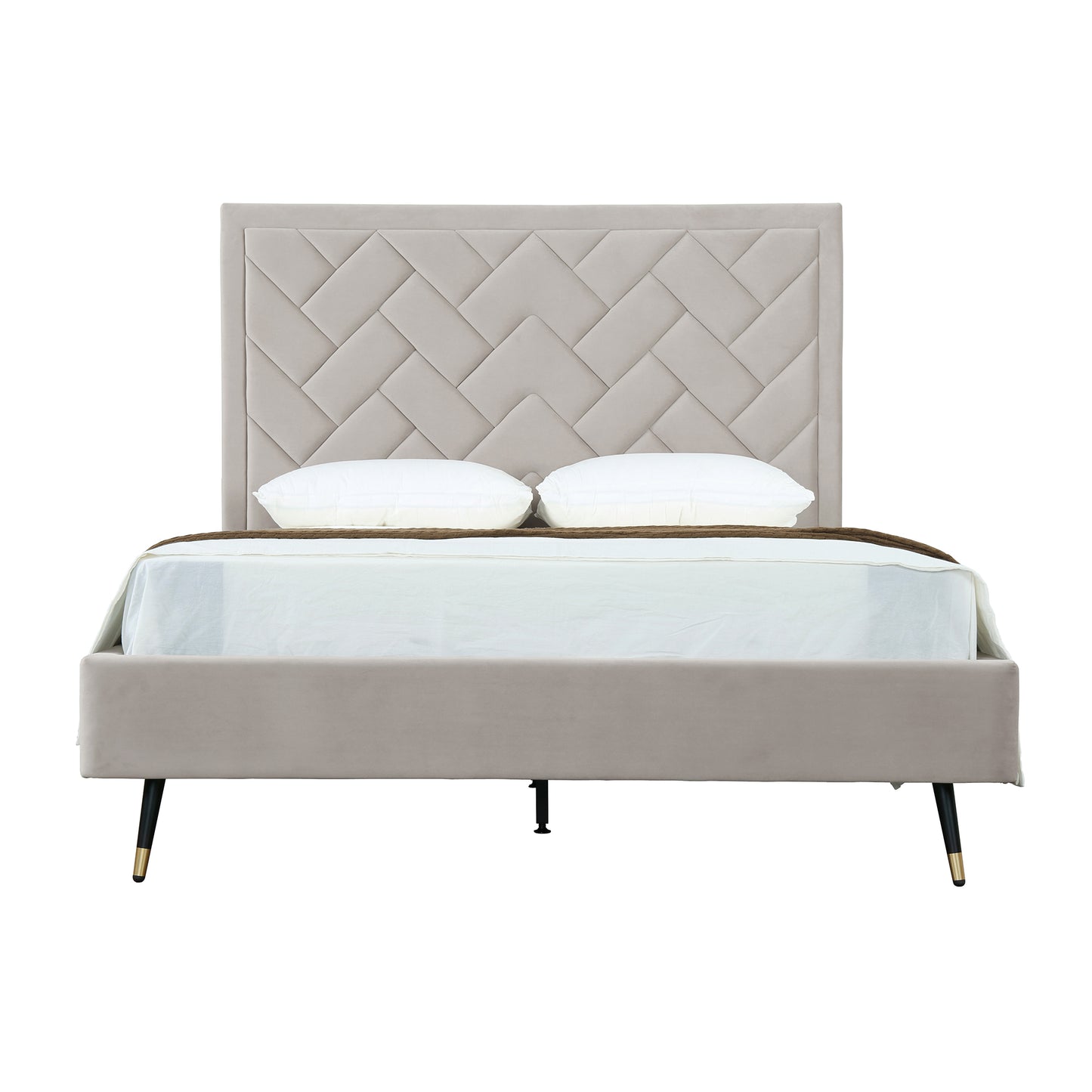 Crosby Modern Upholstered Velvet Queen Bed in Greige BD009-QN-GE