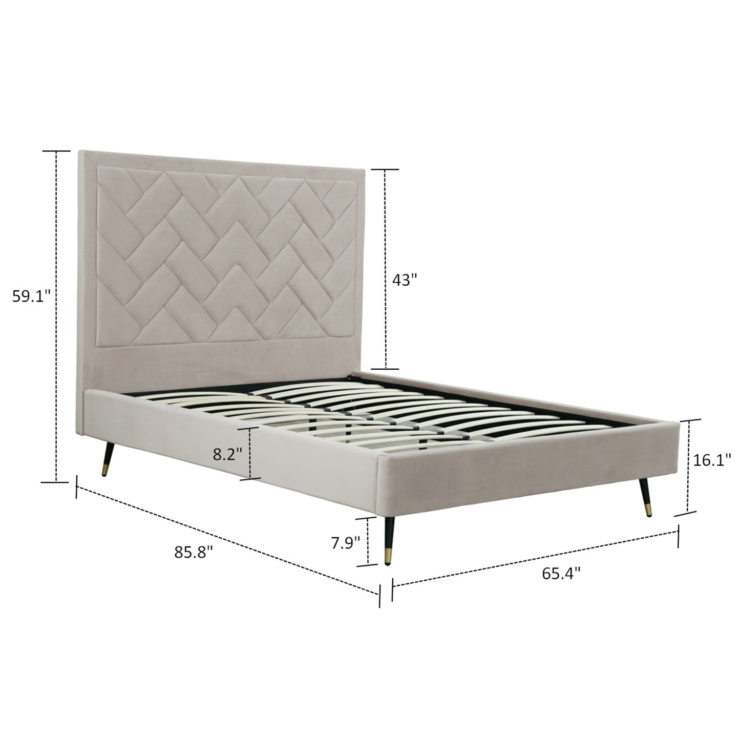 Crosby Modern Upholstered Velvet Queen Bed in Greige BD009-QN-GE