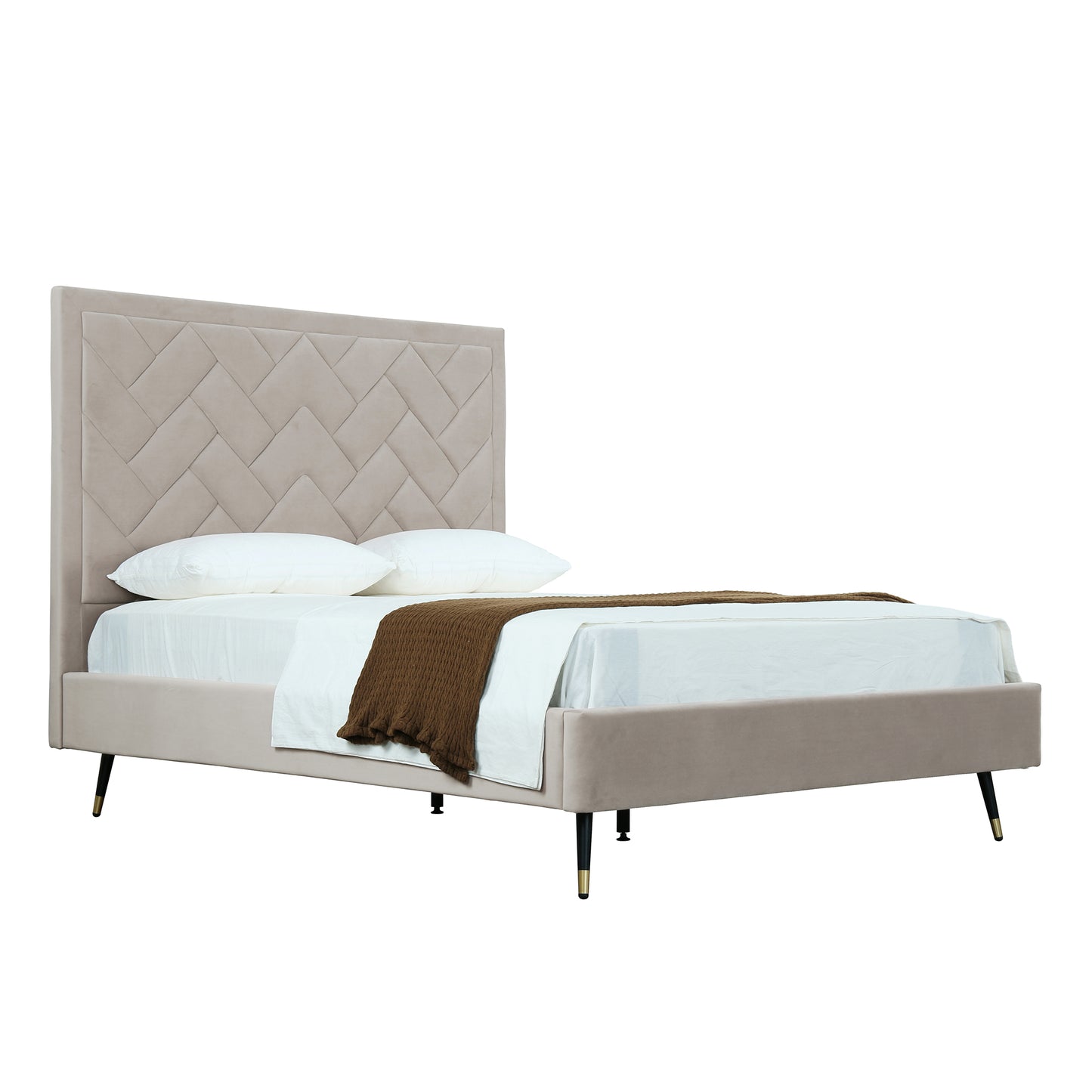 Crosby Modern Upholstered Velvet Queen Bed in Greige BD009-QN-GE