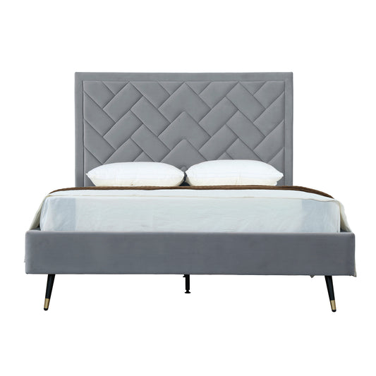 Manhattan Comfort Crosby Modern Queen-Size Upholstered Velvet Bedframe and Headboard in Grey BD009-QN-GY
