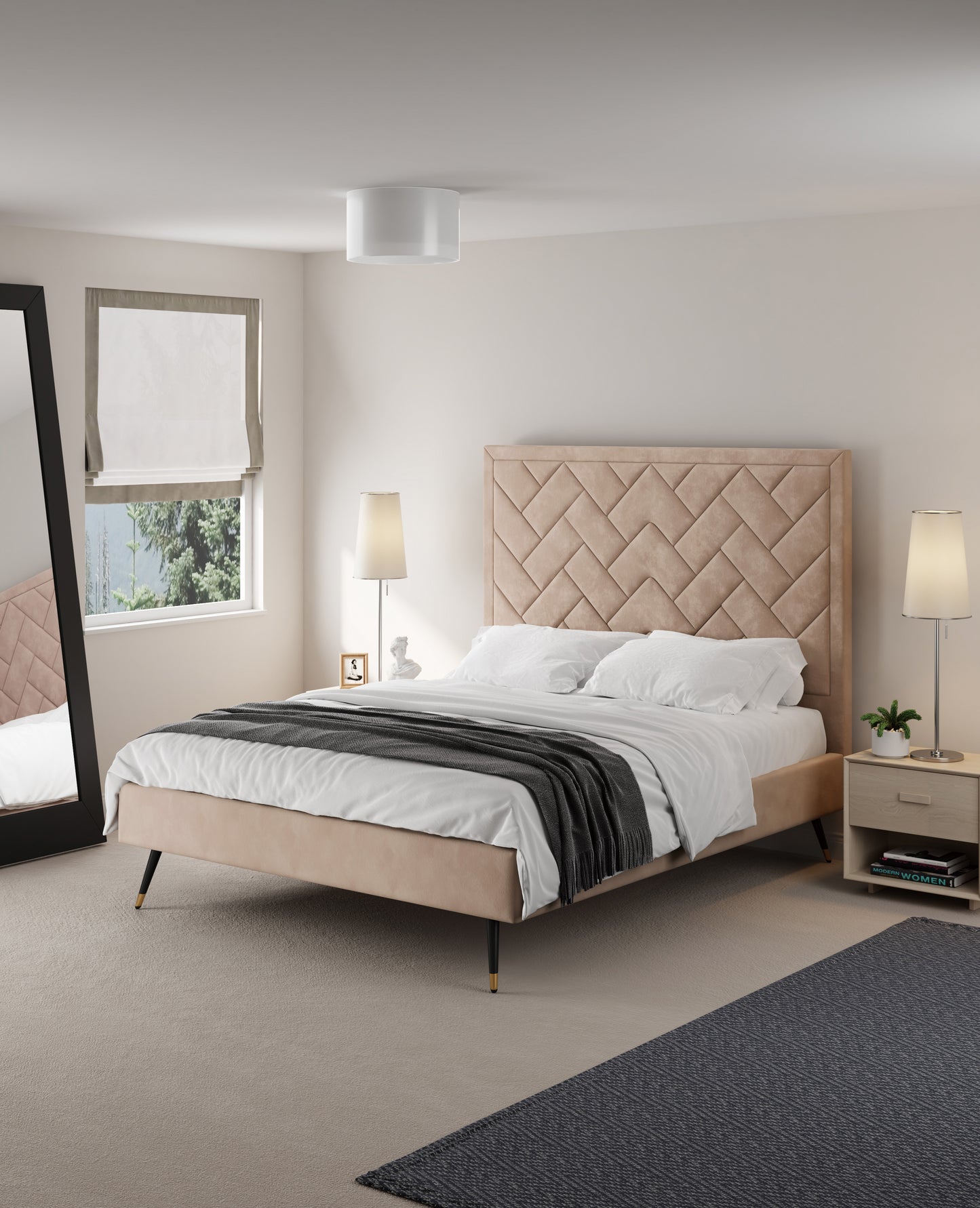 Crosby Modern Upholstered Velvet Queen Bed in Nude BD009-QN-ND