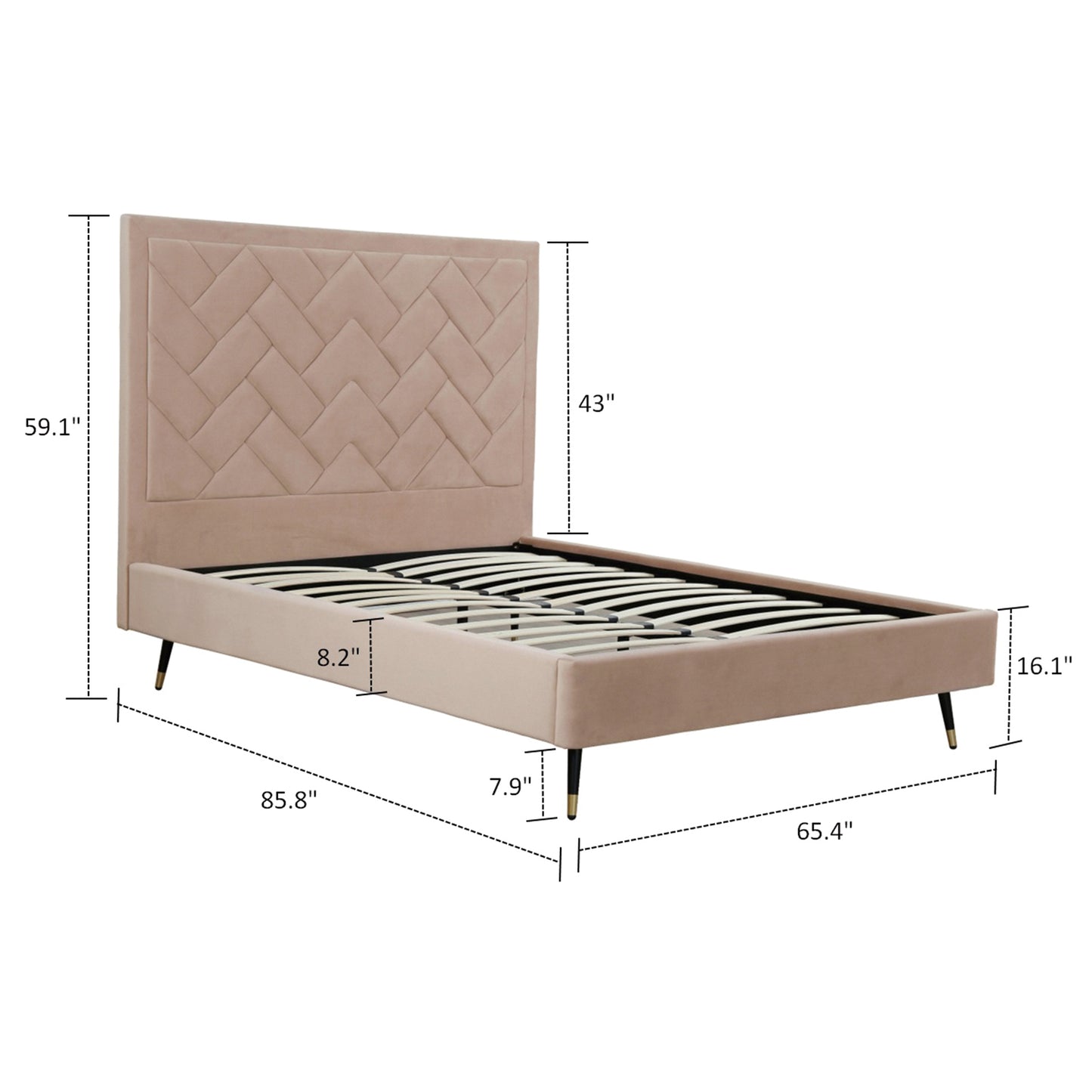 Crosby Modern Upholstered Velvet Queen Bed in Nude BD009-QN-ND