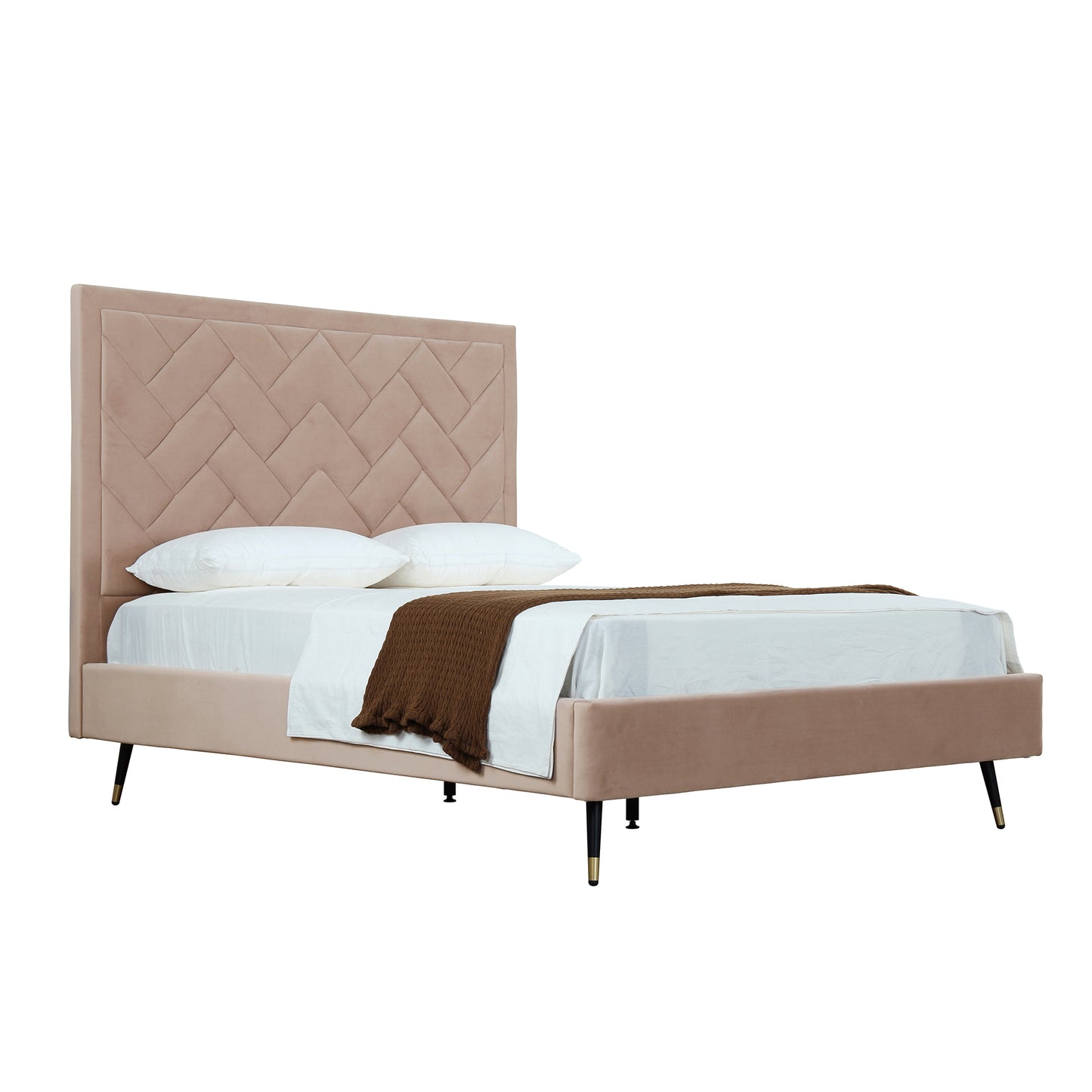 Crosby Modern Upholstered Velvet Queen Bed in Nude BD009-QN-ND