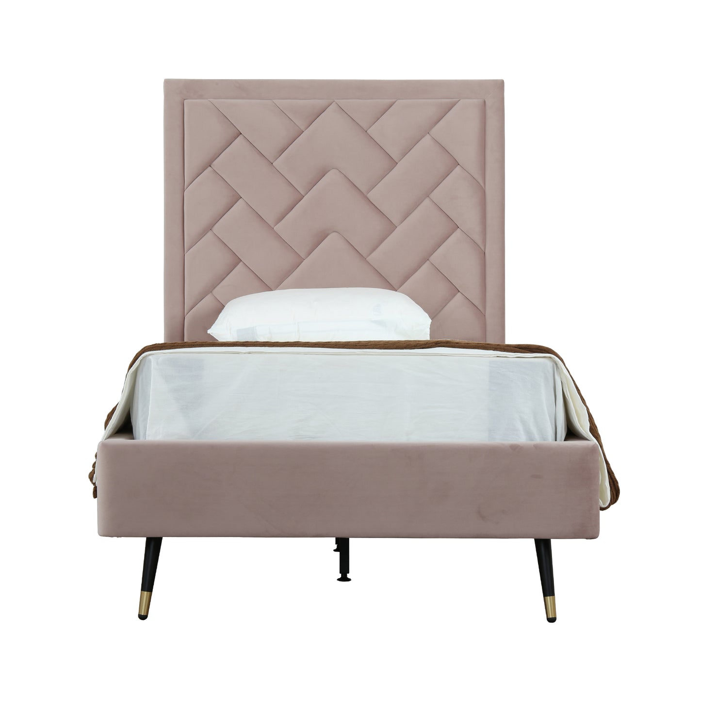 Crosby Modern Upholstered Velvet Twin Bed in Blush BD009-TW-BH