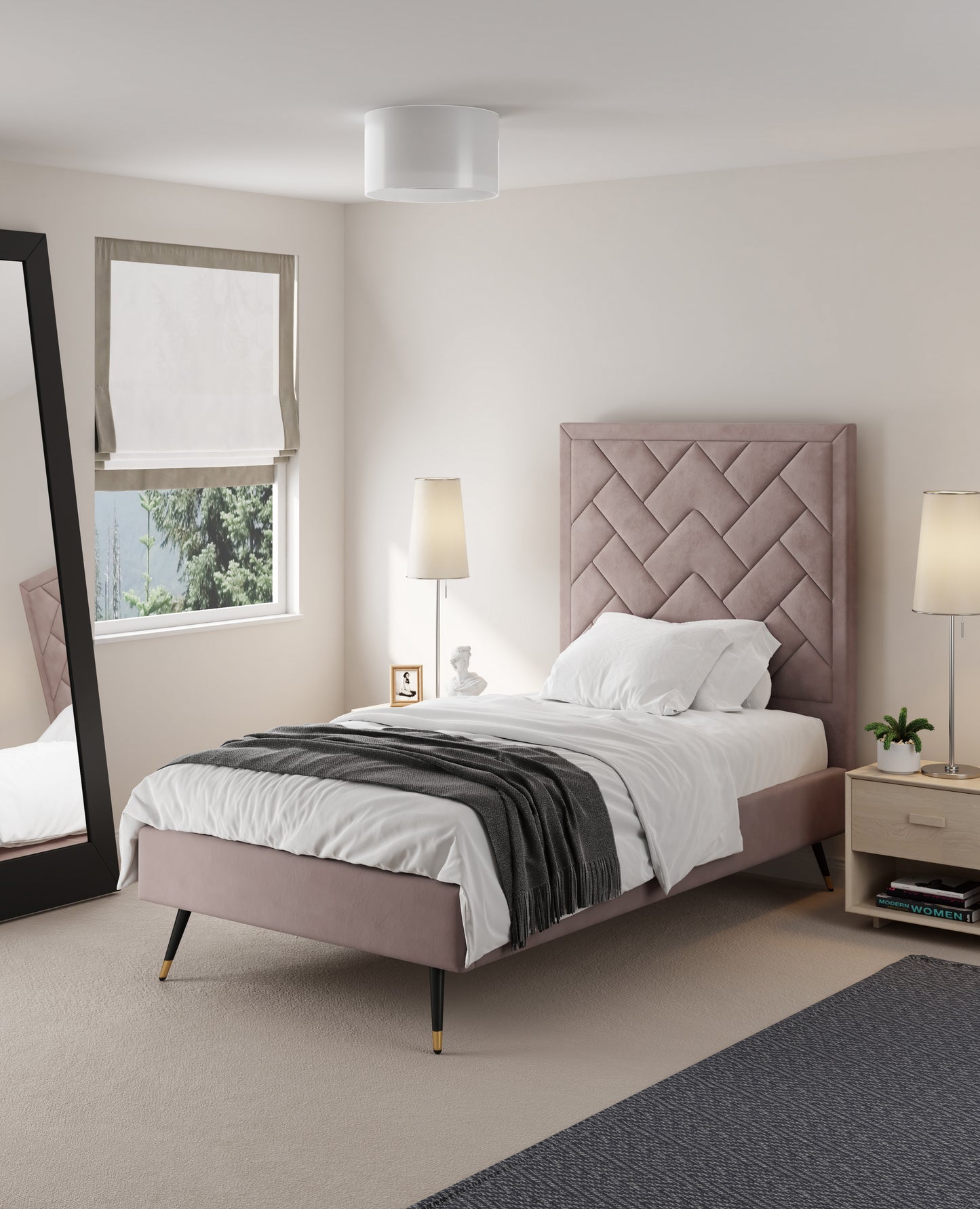 Crosby Modern Upholstered Velvet Twin Bed in Blush BD009-TW-BH