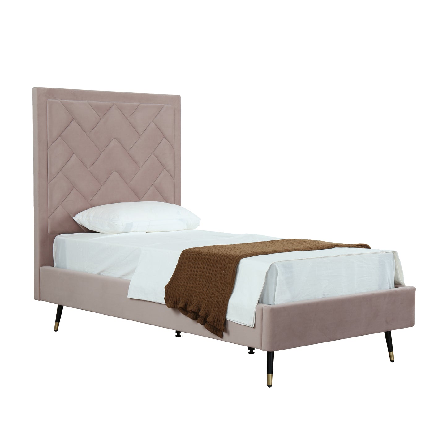 Crosby Modern Upholstered Velvet Twin Bed in Blush BD009-TW-BH