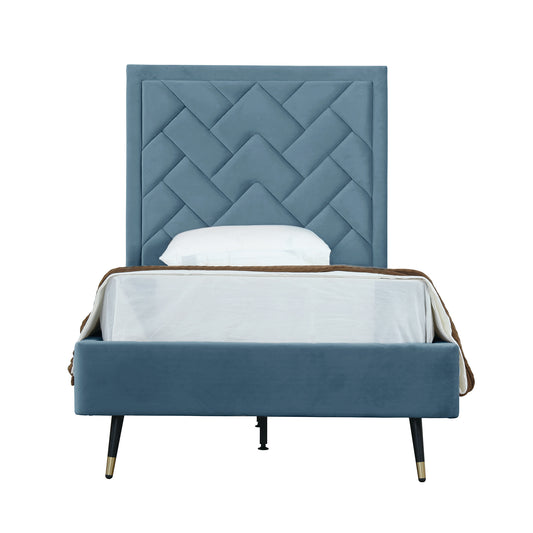 Manhattan Comfort Crosby Modern Twin-Size Upholstered Velvet Bedframe and Headboard in Blue BD009-TW-BL
