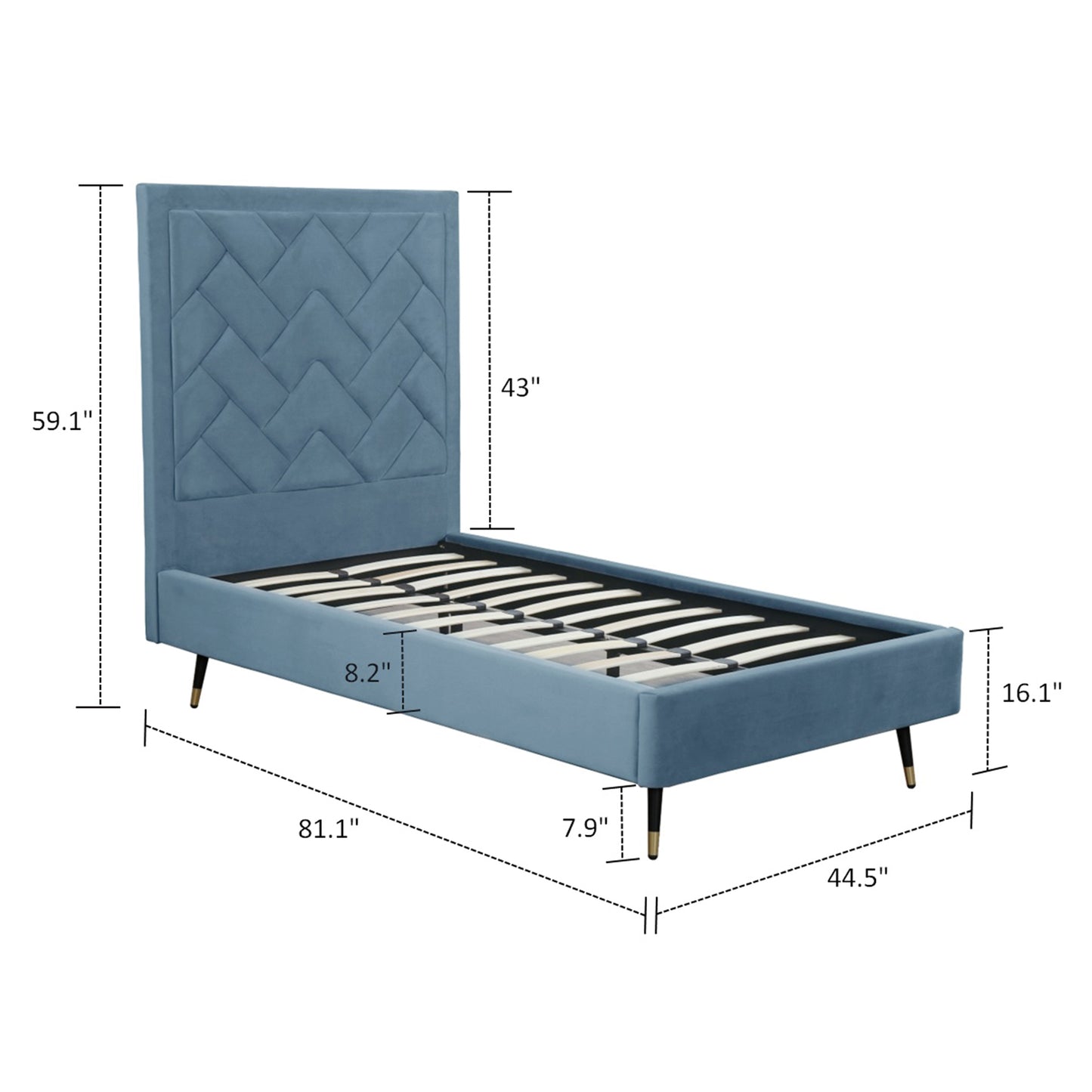 Manhattan Comfort Crosby Modern Twin-Size Upholstered Velvet Bedframe and Headboard in Blue BD009-TW-BL