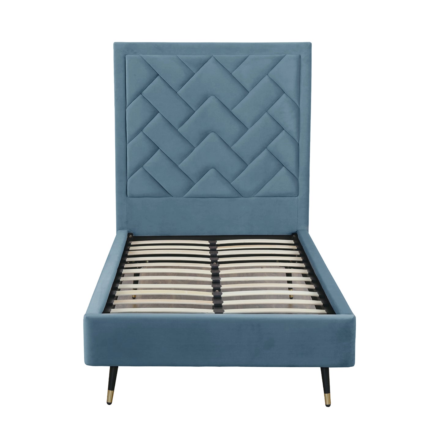 Manhattan Comfort Crosby Modern Twin-Size Upholstered Velvet Bedframe and Headboard in Blue BD009-TW-BL
