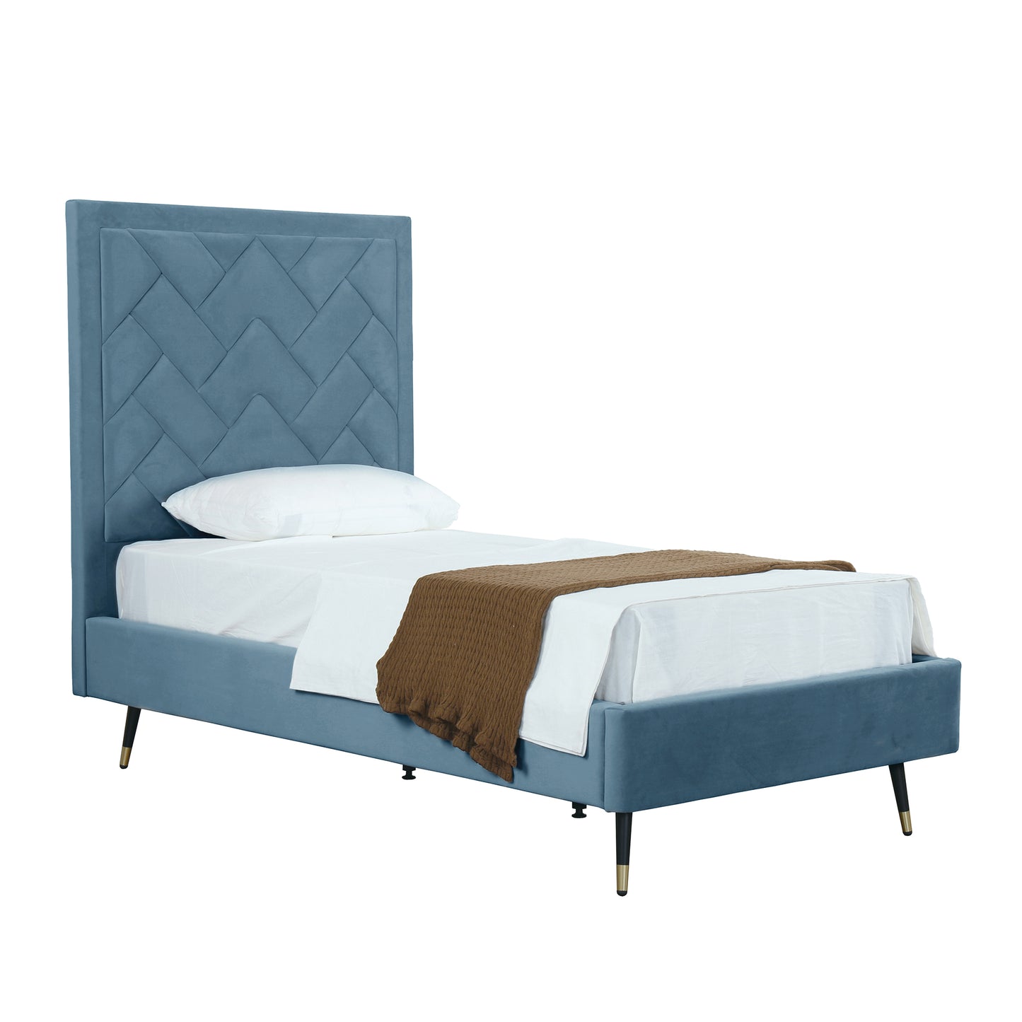 Manhattan Comfort Crosby Modern Twin-Size Upholstered Velvet Bedframe and Headboard in Blue BD009-TW-BL