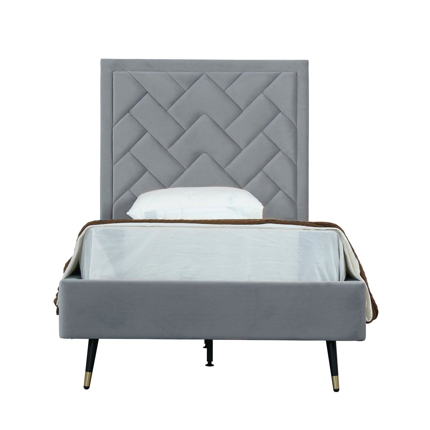 Manhattan Comfort Crosby Modern Twin-Size Upholstered Velvet Bedframe and Headboard in Grey BD009-TW-GY