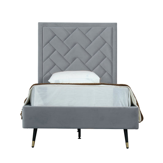 Manhattan Comfort Crosby Modern Twin-Size Upholstered Velvet Bedframe and Headboard in Grey BD009-TW-GY