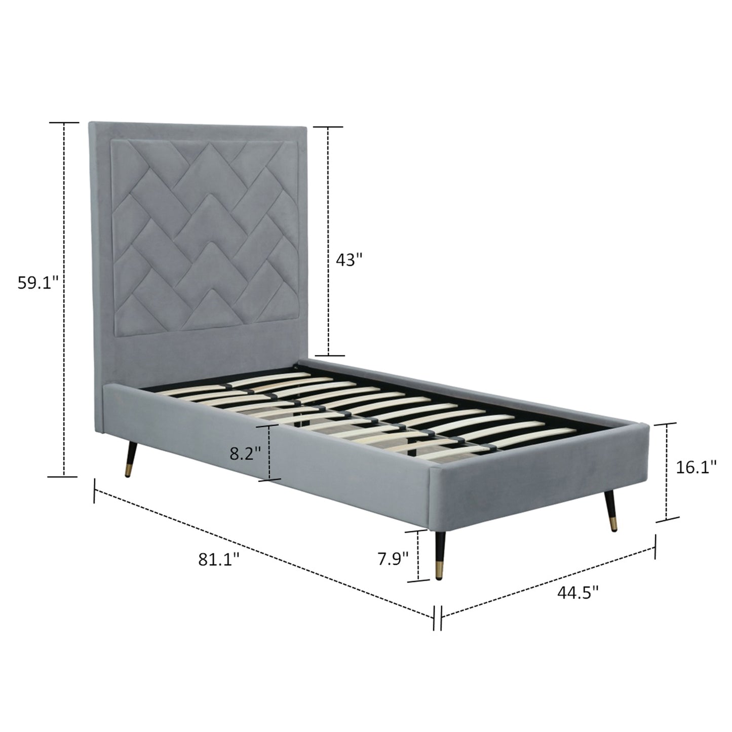 Manhattan Comfort Crosby Modern Twin-Size Upholstered Velvet Bedframe and Headboard in Grey BD009-TW-GY