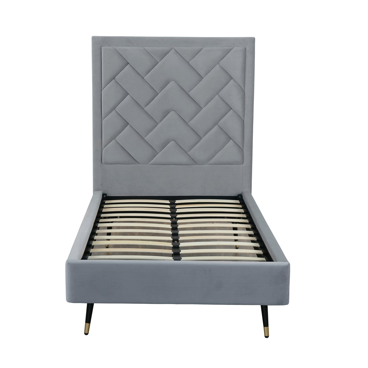 Manhattan Comfort Crosby Modern Twin-Size Upholstered Velvet Bedframe and Headboard in Grey BD009-TW-GY