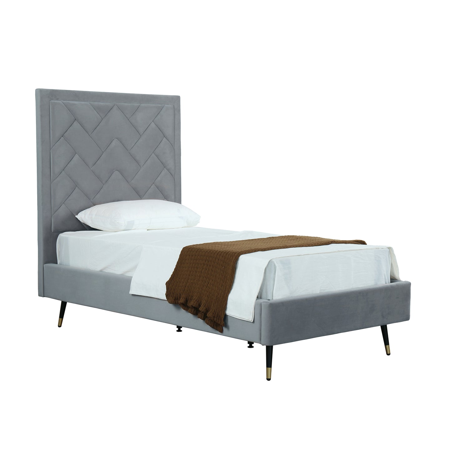 Manhattan Comfort Crosby Modern Twin-Size Upholstered Velvet Bedframe and Headboard in Grey BD009-TW-GY