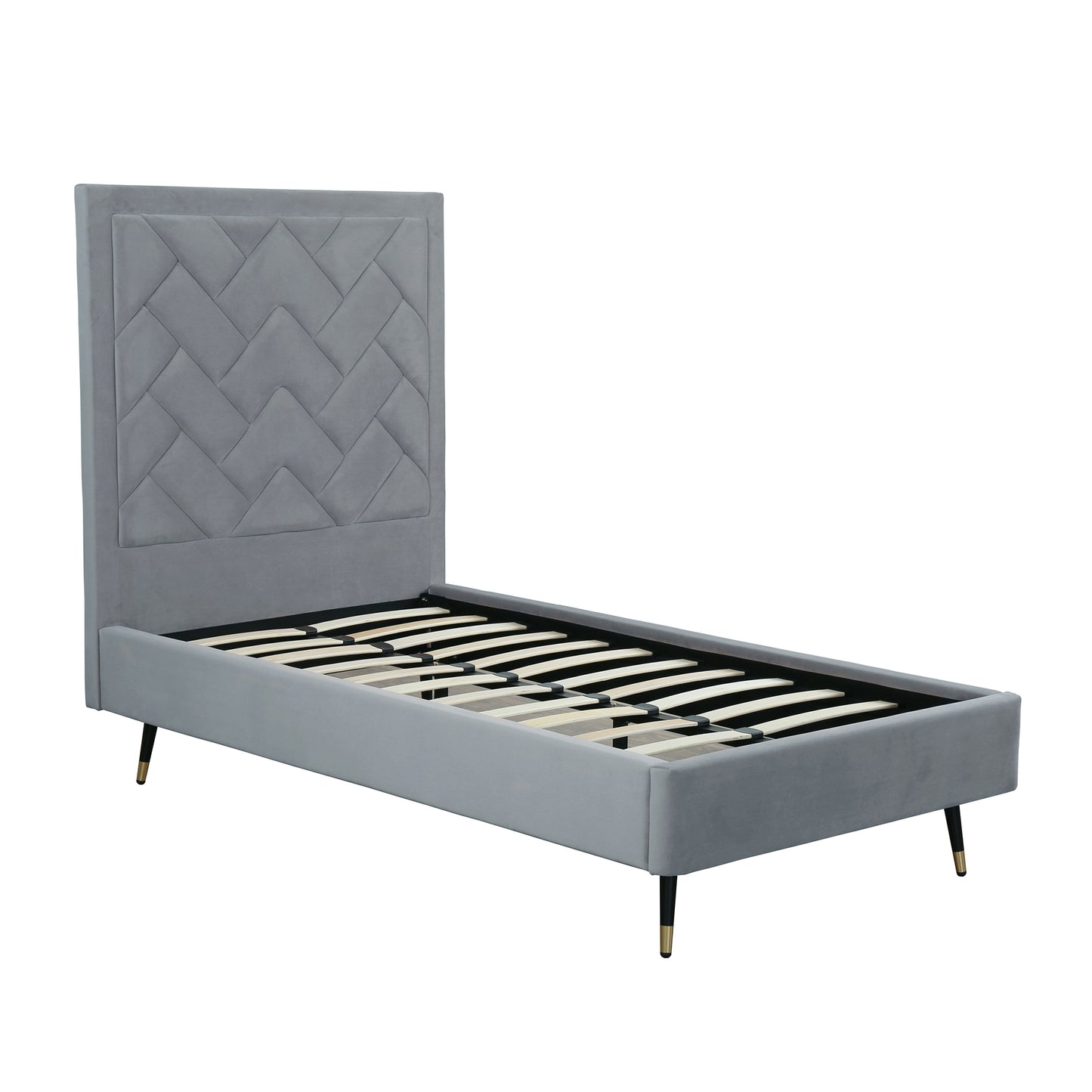Manhattan Comfort Crosby Modern Twin-Size Upholstered Velvet Bedframe and Headboard in Grey BD009-TW-GY